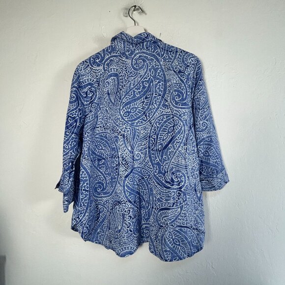 Chicos Womens Blue Paisley No Iron Button-Down Tunic Top Shirt Size 2.5, US 14 - Picture 2 of 7